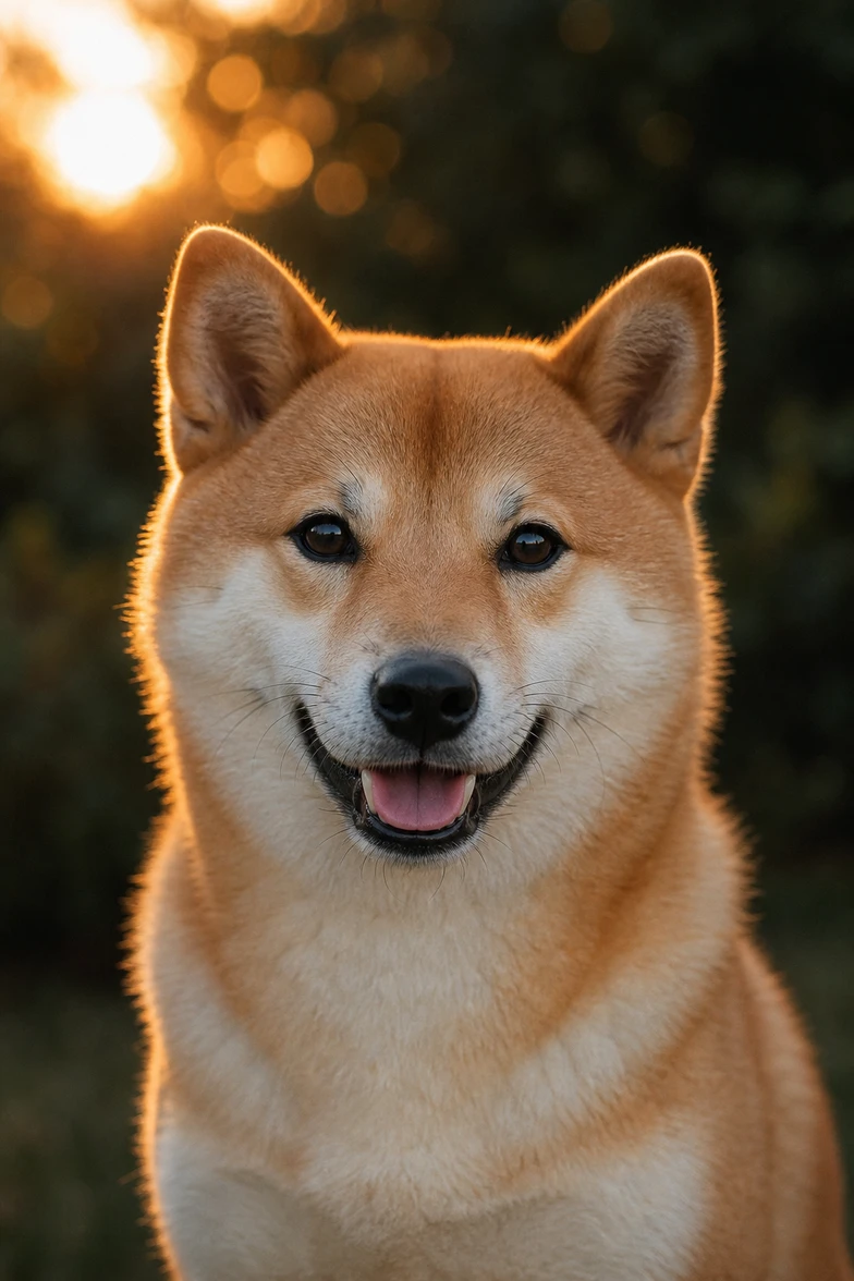 Happy yellow shiba inu garden portrait