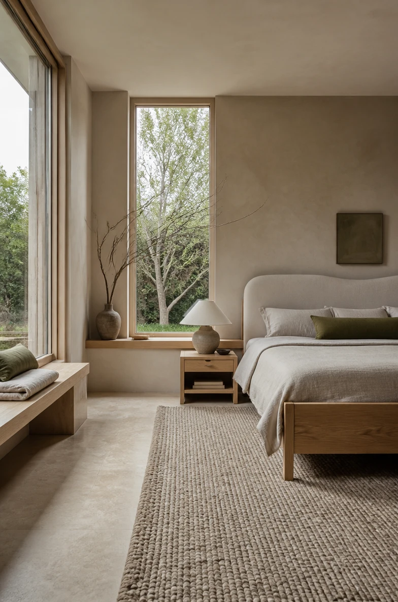 Organic modern bedroom with garden view