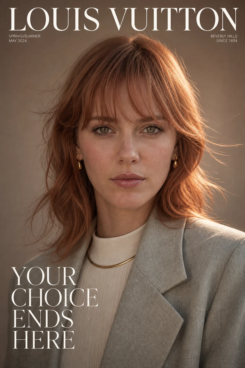Rose copper haired model fashion magazine cover
