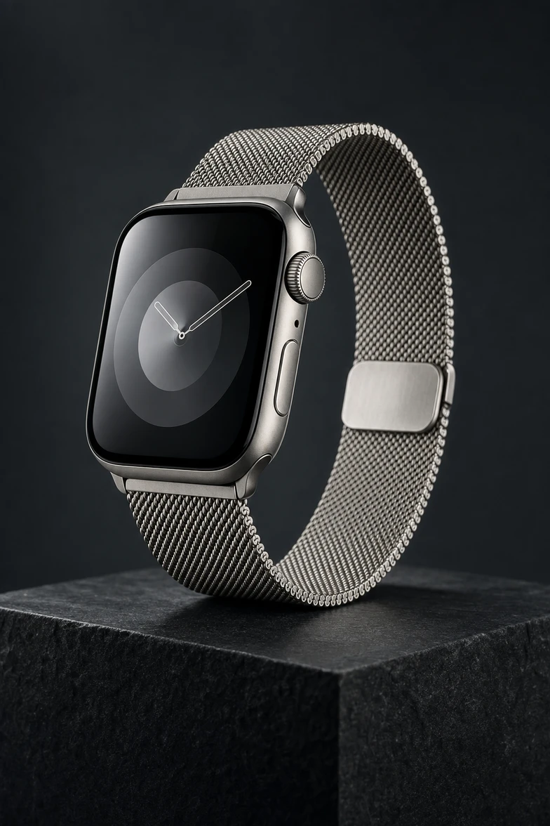 Titanium apple watch with milanese loop